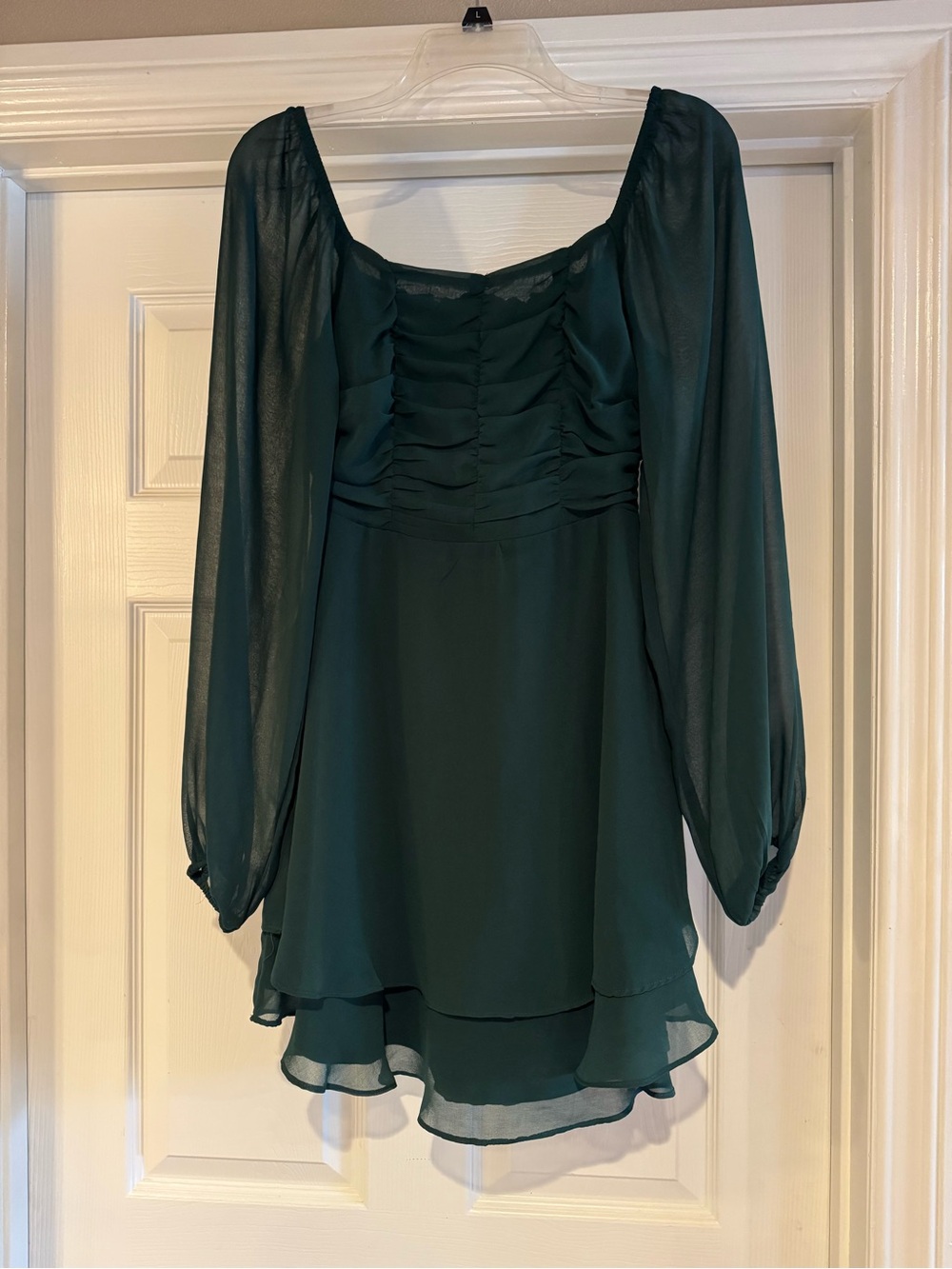 Altar'd State Emerald Green Sheer Long Sleeve Ruffled Tunic Dress
